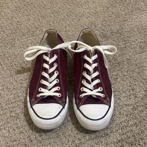 Burgundy Converse Low-Top Sneakers with White Laces